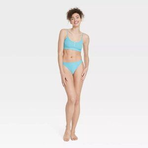 Colsie Women's Plush Ribbed Bra and Underwear Set Blue XS